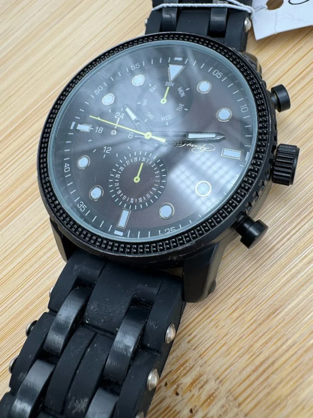 ED HARDY Men's Matte Black Watch with Round Face and Black Silicone Strap 50444